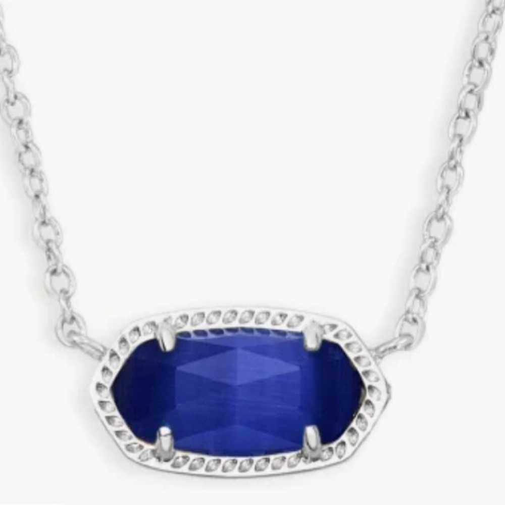 Kendra Scott Elisa Silver Pendant Necklace in Cobalt Cats Eye